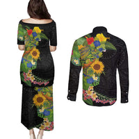 Hawaiian Tropical Plants and Chameleon Couples Matching Puletasi and Long Sleeve Button Shirt Polynesian Art Colorful - Polynesian Pride