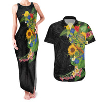 Hawaiian Tropical Plants and Chameleon Couples Matching Tank Maxi Dress and Hawaiian Shirt Polynesian Art Colorful - Polynesian Pride
