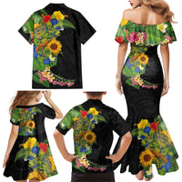 Hawaiian Tropical Plants and Chameleon Family Matching Mermaid Dress and Hawaiian Shirt Polynesian Art Colorful - Polynesian Pride