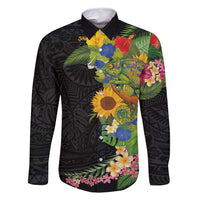 Hawaiian Tropical Plants and Chameleon Family Matching Off Shoulder Maxi Dress and Hawaiian Shirt Polynesian Art Colorful - Polynesian Pride