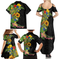 Hawaiian Tropical Plants and Chameleon Family Matching Summer Maxi Dress and Hawaiian Shirt Polynesian Art Colorful - Polynesian Pride