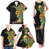 Hawaiian Tropical Plants and Chameleon Family Matching Tank Maxi Dress and Hawaiian Shirt Polynesian Art Colorful - Polynesian Pride