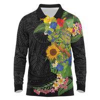 Hawaiian Tropical Plants and Chameleon Long Sleeve Polo Shirt Polynesian Art Colorful - Polynesian Pride