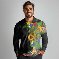 Hawaiian Tropical Plants and Chameleon Long Sleeve Polo Shirt Polynesian Art Colorful - Polynesian Pride