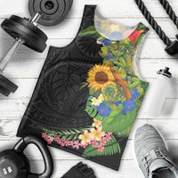 Hawaiian Tropical Plants and Chameleon Men Tank Top Polynesian Art Colorful - Polynesian Pride