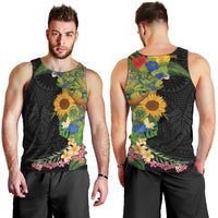 Hawaiian Tropical Plants and Chameleon Men Tank Top Polynesian Art Colorful - Polynesian Pride