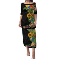 Hawaiian Tropical Plants and Chameleon Puletasi Polynesian Art Colorful - Polynesian Pride