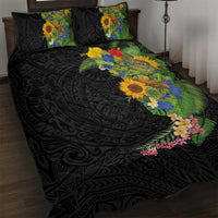 Hawaiian Tropical Plants and Chameleon Quilt Bed Set Polynesian Art Colorful LT03 Black - Polynesian Pride