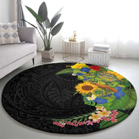 Hawaiian Tropical Plants and Chameleon Round Carpet Polynesian Art Colorful - Polynesian Pride