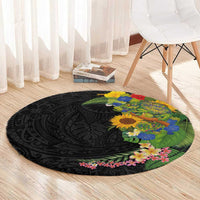 Hawaiian Tropical Plants and Chameleon Round Carpet Polynesian Art Colorful - Polynesian Pride