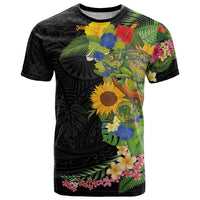 Hawaiian Tropical Plants and Chameleon T Shirt Polynesian Art Colorful - Polynesian Pride