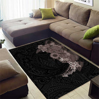 Hawaiian Tropical Plants and Chameleon Area Rug Polynesian Art Grayscale - Polynesian Pride