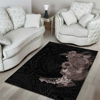 Hawaiian Tropical Plants and Chameleon Area Rug Polynesian Art Grayscale - Polynesian Pride