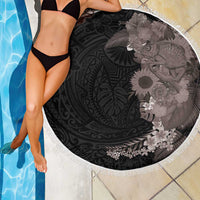 Hawaiian Tropical Plants and Chameleon Beach Blanket Polynesian Art Grayscale - Polynesian Pride