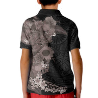 Hawaiian Tropical Plants and Chameleon Kid Polo Shirt Polynesian Art Grayscale - Polynesian Pride