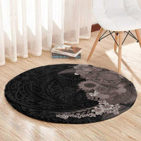 Hawaiian Tropical Plants and Chameleon Round Carpet Polynesian Art Grayscale - Polynesian Pride