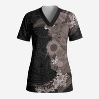 Hawaiian Tropical Plants and Chameleon Scrub Top Polynesian Art Grayscale - Polynesian Pride