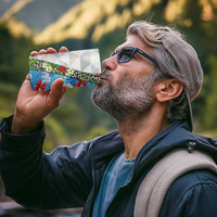 Hawaiian Tropical Flowers and Leaves 4 in 1 Can Cooler Tumbler on Leopard Pattern Half Style White-Blue Version - Polynesian Pride
