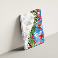 Hawaiian Tropical Flowers and Leaves Canvas Wall Art on Leopard Pattern Half Style White-Blue Version - Polynesian Pride