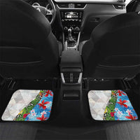 Hawaiian Tropical Flowers and Leaves Car Mats on Leopard Pattern Half Style White-Blue Version - Polynesian Pride