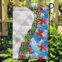 Hawaiian Tropical Flowers and Leaves Garden Flag on Leopard Pattern Half Style White-Blue Version - Polynesian Pride