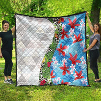 Hawaiian Tropical Flowers and Leaves Quilt on Leopard Pattern Half Style White-Blue Version - Polynesian Pride