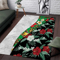 Hawaiian Tropical Flowers and Leaves Area Rug on Leopard Pattern Half Style White-Black Version - Polynesian Pride
