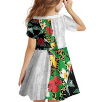 Hawaiian Tropical Flowers and Leaves Family Matching Long Sleeve Bodycon Dress and Hawaiian Shirt on Leopard Pattern Half Style White-Black Version - Polynesian Pride