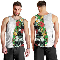 Hawaiian Tropical Flowers and Leaves Men Tank Top on Leopard Pattern Half Style White-Black Version - Polynesian Pride