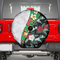 Hawaiian Tropical Flowers and Leaves Spare Tire Cover on Leopard Pattern Half Style White-Black Version - Polynesian Pride