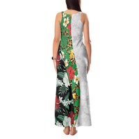 Hawaiian Tropical Flowers and Leaves Tank Maxi Dress on Leopard Pattern Half Style White-Black Version - Polynesian Pride