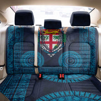 Fiji Coat of Arms Traditional Dashiki Back Car Seat Cover Tapa Art and Palm Leaves Pattern Dark Navy Color - Polynesian Pride