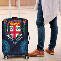 Fiji Coat of Arms Traditional Dashiki Luggage Cover Tapa Art and Palm Leaves Pattern Dark Navy Color - Polynesian Pride