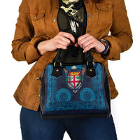 Fiji Coat of Arms Traditional Dashiki Shoulder Handbag Tapa Art and Palm Leaves Pattern Dark Navy Color - Polynesian Pride
