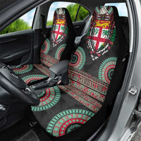 Fiji Coat of Arms Traditional Dashiki Car Seat Cover Tapa Art and Palm Leaves Pattern Black Color - Polynesian Pride