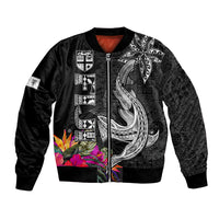 Custom Polynesian Fiji Bomber Jacket Shark and Hibiscus Tapa Pattern Version LT03 Unisex White - Polynesian Pride
