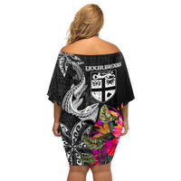 Custom Polynesian Fiji Off Shoulder Short Dress Shark and Hibiscus Tapa Pattern Version LT03 - Polynesian Pride