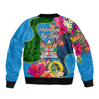 Malampa Fiji Day Sleeve Zip Bomber Jacket Tropical Plants Mix Polynesian and Tapa Pattern LT03 - Polynesian Pride