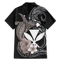 Hawaiian Whale and Kanaka Maoli Symbol Family Matching Puletasi and Hawaiian Shirt Hibiscus with Hawaii Map and Polynesian Tattoo Grayscale Color