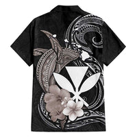 Hawaiian Whale and Kanaka Maoli Symbol Hawaiian Shirt Hibiscus with Hawaii Map and Polynesian Tattoo Grayscale Color