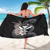 Hawaiian Whale and Kanaka Maoli Symbol Sarong Hibiscus with Hawaii Map and Polynesian Tattoo Grayscale Color