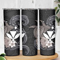 Hawaiian Whale and Kanaka Maoli Symbol Skinny Tumbler Hibiscus with Hawaii Map and Polynesian Tattoo Grayscale Color