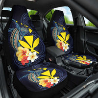 Hawaiian Whale and Kanaka Maoli Symbol Car Seat Cover Hibiscus with Hawaii Map and Polynesian Tattoo Deep Sea Color