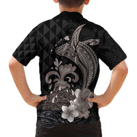 Hawaiian Whale and Volcanic Eruption Family Matching Puletasi and Hawaiian Shirt Hibiscus and Kakau Pattern Grayscale Color