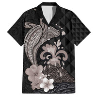 Hawaiian Whale and Volcanic Eruption Family Matching Tank Maxi Dress and Hawaiian Shirt Hibiscus and Kakau Pattern Grayscale Color