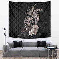 Hawaiian Whale and Volcanic Eruption Tapestry Hibiscus and Kakau Pattern Grayscale Color LT03 Black - Polynesian Pride
