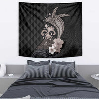 Hawaiian Whale and Volcanic Eruption Tapestry Hibiscus and Kakau Pattern Grayscale Color LT03 - Polynesian Pride