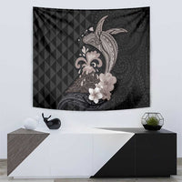 Hawaiian Whale and Volcanic Eruption Tapestry Hibiscus and Kakau Pattern Grayscale Color LT03 - Polynesian Pride