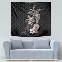 Hawaiian Whale and Volcanic Eruption Tapestry Hibiscus and Kakau Pattern Grayscale Color LT03 - Polynesian Pride