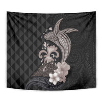 Hawaiian Whale and Volcanic Eruption Tapestry Hibiscus and Kakau Pattern Grayscale Color LT03 - Polynesian Pride